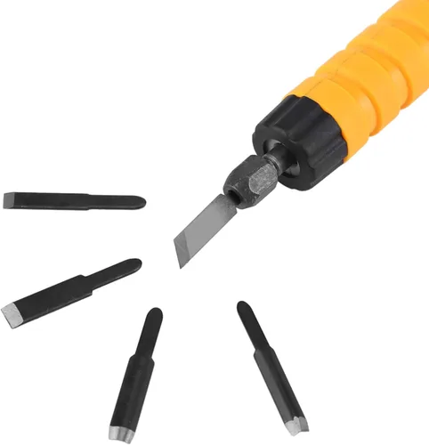 Miniatura 9 de AUNMAS Cuchillo de grabado de cincel eléctrico para carpintería, accesorios de herramienta para carpintería y grabador, 5 cuchillas y 1 llave