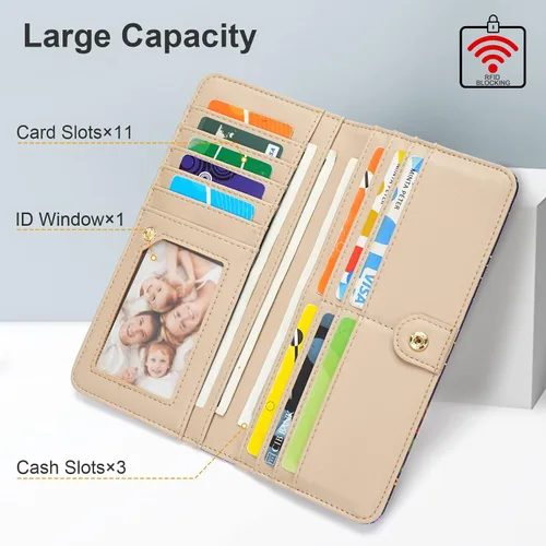 Miniatura 3 de APHISON Billetera para mujer ultra delgada de cuero delgado cartera RFID bloqueo tarjeta de crédito titular doble embrague largo señoras Billfold
