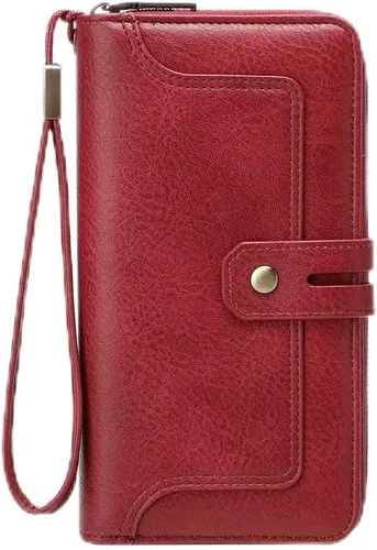 Miniatura 8 de Cartera pequeña de piel plegable para mujer, de gran capacidad, con bloqueo Rfid, con cremallera, con 16 ranuras para tarjetas y 2 ventanas