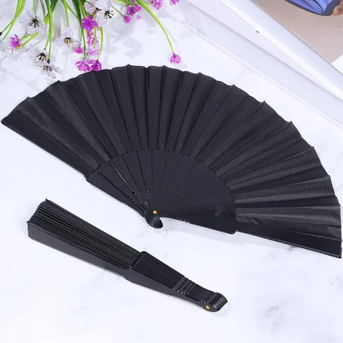Miniatura 7 de Yolyoo 12 abanicos de mano plegables negros, abanicos de tela, estilo chino, japonés, para verano, para fiestas, bodas, regalos, decoración