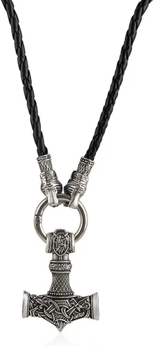 Miniatura 2 de Collar de martillo de Thor vikingo nórdico Mjolnir para hombre, joyería de talismán