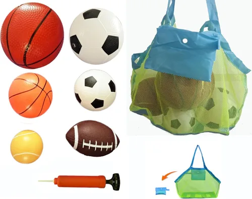 Juego de pelotas deportivas suaves para niños, varios tamaños de pelota de fútbol, baloncesto, fútbol, pelota de tenis, voleibol con bomba de mano 6
