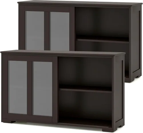 Miniatura 10 de Costzon Aparador Buffet Mueble, Gabinete de Almacenamiento de Cocina de Madera con Estante Ajustable, Puertas Corredizas de Vidrio, Mueble de Puerta
