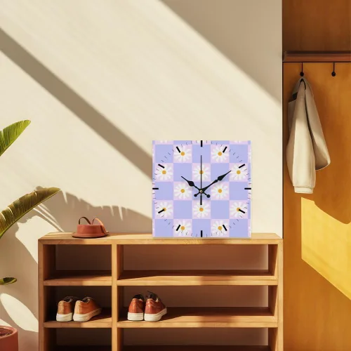 Miniatura 7 de Retro Checkered Purple Flower Small Wall Clock Clocks for Bedroom Battery Operated Wall Clock Silent Clocks Battery Operated Relojes De Pared for
