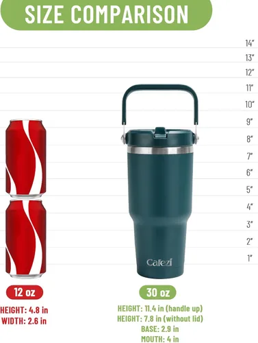 Miniatura 8 de Vaso de 30 onzas con tapa y pajita, vasos de acero inoxidable con aislamiento al vacío con pajita plegable y asa superior, botella de agua aislada