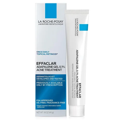 La Roche-Posay Effaclar Adapalene Gel 0.1% Tratamiento para el acné, crema retinoide, gel medicamento para puntos negros y puntos blancos, sin