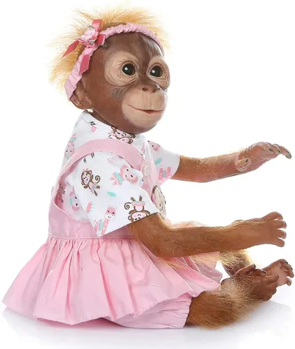 Miniatura 2 de TERABITHIA Muñeca de bebé realista recién nacida de 20 pulgadas, muñeca de mono Reborn de vinilo suave con cuerpo de tela suave, muñeca de arte Rojo