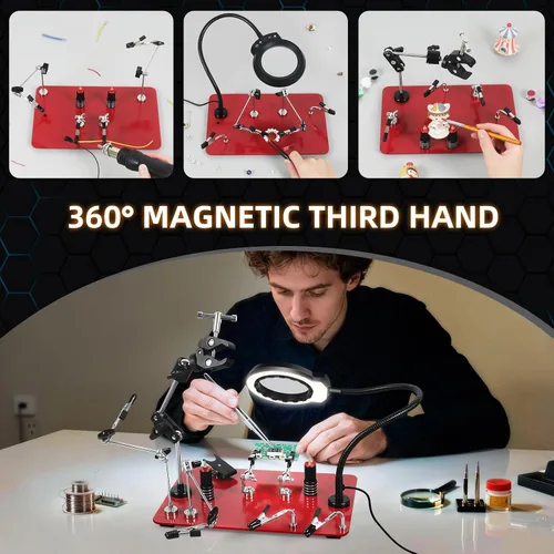 Miniatura 7 de Helping Hands - Estación magnética de tercera mano auxiliar con 4 brazos magnéticos de soldadura y base ponderada de acero impermeable