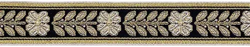 Miniatura 2 de JL 475 - Hoja floral dorada metálica de jacquard sobre cinta negra de 1 pulgada (0.984 in), 5 yardas para manualidades de costura, decoración