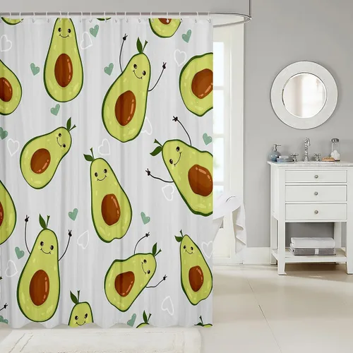 Miniatura 2 de Manfei Cortina de Ducha de Aguacate Lindo Estampado de Aguacate de Dibujos Animados Cortina de Baño para Niños y Niñas Tema de Frutas Cortina