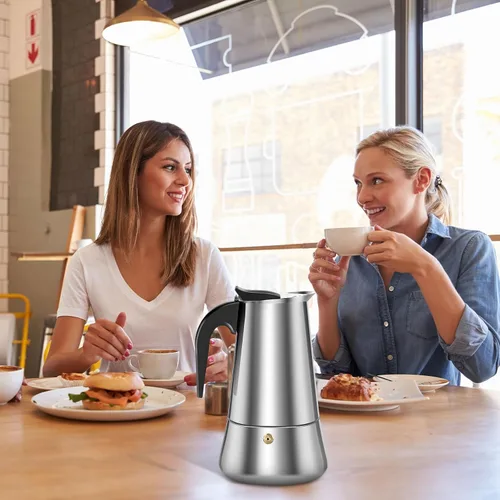 Miniatura 6 de Paquete de 2 ollas de café expreso Moka de acero inoxidable, 15.2 fl oz/15 oz/9 tazas para estufa y cocinas de inducción (2)