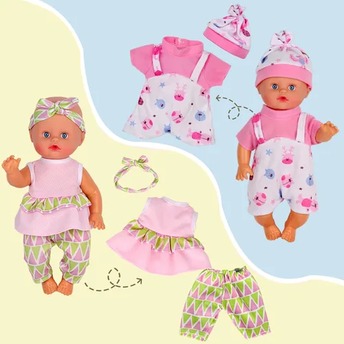 Miniatura 7 de 10 juegos para muñeca de bebé de 10-11-12 pulgadas, accesorios de muñeca recién nacida, trajes de disfraces con mochila escolar, juguete de cocina