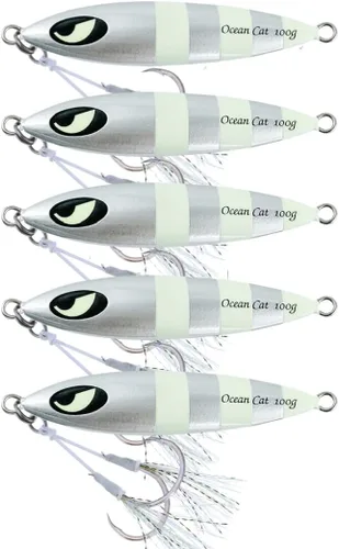 Miniatura 9 de OCEAN CAT 1 PC Señuelos de Pesca de Pitch de Caída Lenta Hundimiento Plomo Metal Jigs Planos Cebos de Jigging con Anzuelo para Pesca en Agua Salada