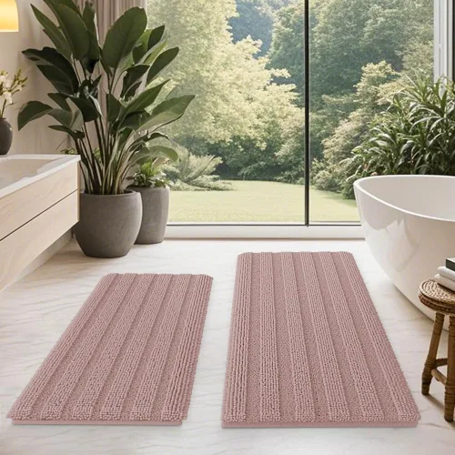 Miniatura 69 de ACCUMTEK - Juego de alfombras de baño a rayas beige de 3 piezas, ultrasuaves, antideslizantes de chenilla, alfombras de baño mullidas y absorbentes