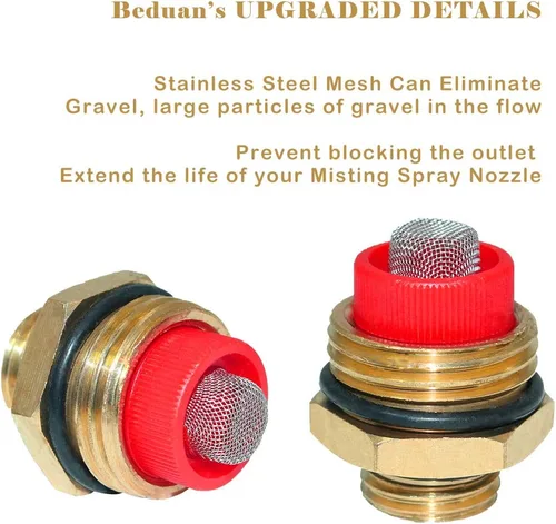 Miniatura 3 de beduan Rociador Mister Head 1/2" NPT Latón 4 Agujeros Manguera de Jardín Aspersores Riego Conexión de conexión con adaptador y filtro de malla