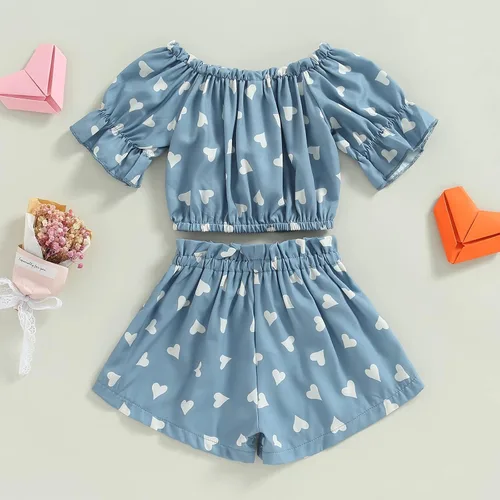 Miniatura 3 de Conjunto de 2 piezas de ropa con volantes y cuello halter floral para niños pequeños