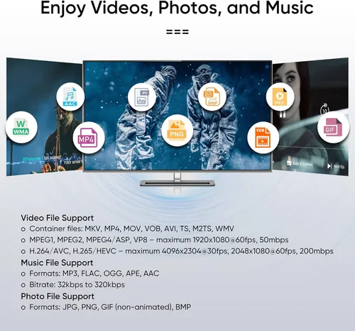 Miniatura 6 de NEUMI Atom 4K Lite Reproductor multimedia digital Ultra-HD para unidades USB y tarjetas SD, reproduce videos 4K/UHD, HEVC/H.265, HDMI y AV