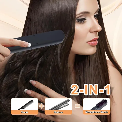 Miniatura 4 de Hot Comb Eléctrico, cepillo alisador de pelo inalámbrico, mini cepillo de pelo, peine térmico con 3 ajustes de temperatura, alisador de pelo