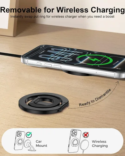 Miniatura 4 de Soporte de agarre para teléfono MagSafe de doble cara con anillo magnético ajustable para dedo y soporte lateral en bucle para iPhone 17/16 Pro