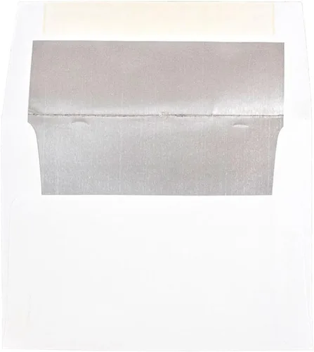 Miniatura 4 de JAM PAPER Sobres de invitación forrados de papel de aluminio de 3 7/8 x 8 1/8, color blanco con lámina dorada, paquete de 50 unidades Papel dorado