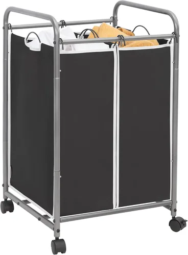 STORAGE MANIAC Clasificador de ropa sucia de 2 secciones, cesta de lavandería de 90 L Gal con ruedas, clasificador separador de cesta de ropa, Negro