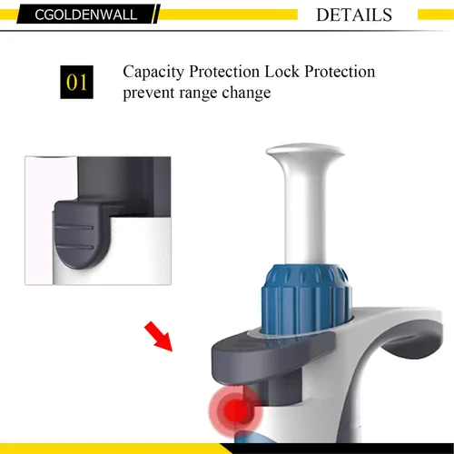 Miniatura 4 de CGOLDENWALL Lab Micropipeta manual ajustable pipeta pipeta pipeta de volumen ajustable y fijo de un solo canal de cuatro dígitos pantalla