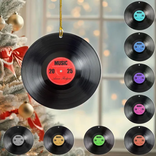 Miniatura 16 de Adorno de Navidad personalizado, máquina de discos de vinilo, adorno plano 2D, adorno para tocadiscos, instrumento musical, decoración de árbol