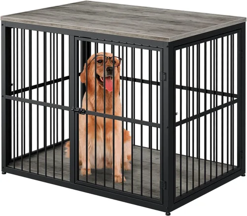 Miniatura 10 de Mueble de jaula para perros XXL de 48" con 3 puertas, jaula de madera combinada para mascotas, perrera resistente de interior para perros medianos a