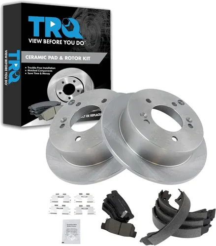 Miniatura 19 de TRQ Kit de pastillas de freno y rotor Posi trasero premium con zapatas de estacionamiento para camión GM SUV