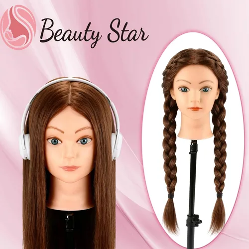 Miniatura 7 de Beauty Star Cabeza de maniquí con cabello humano 100% real, cabeza de peinado de muñeca de 18 pulgadas para práctica de trenzado y entrenamiento