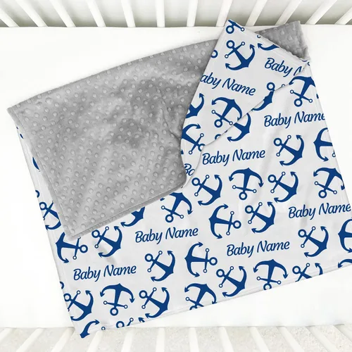 Miniatura 2 de Mantas náuticas personalizadas de color azul marino para niños y niños, mantas de Minky suaves personalizadas con nombre, manta de felpa suave