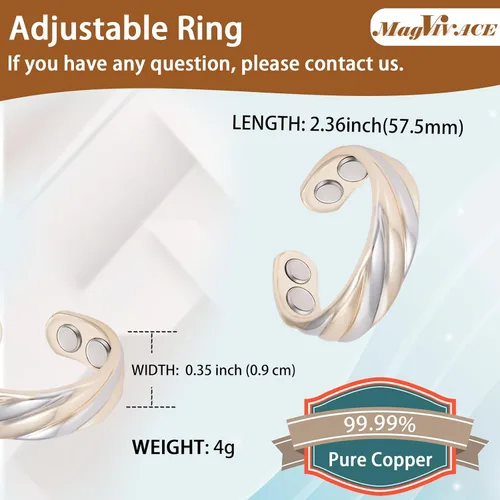 Miniatura 2 de MagVIVACE Anillo de cobre puro para mujeres, anillos magnéticos con imán de 3500 Gauss
