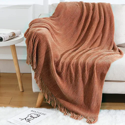 Miniatura 30 de Blagic Manta de punto para sofá, manta suave de estilo bohemio para otoño con borlas, manta ligera decorativa para el hogar, manta beige para cama