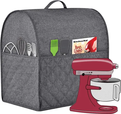 Miniatura 6 de Funda a prueba de polvo para batidora de pie de KitchenAid, con múltiples bolsillos para varios accesorios de electrodomésticos de cocina, Negro