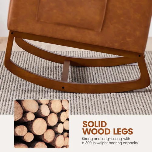 Miniatura 8 de Yaheetech - Silla deslizante de cuero, silla mecedora moderna, silla mecedora de cuero sintético para cuarto de bebé con patas de madera de goma