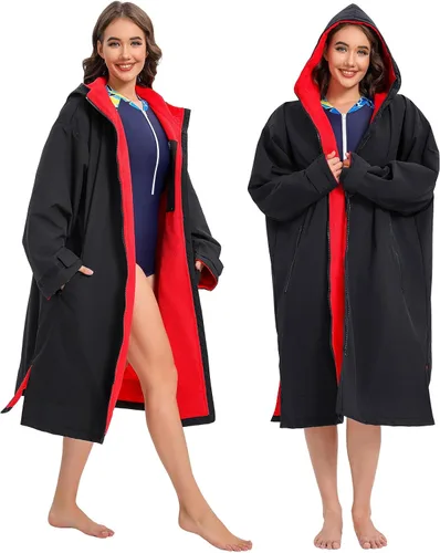 Miniatura 8 de DEHAI Chaqueta de natación para mujeres, hombres y jóvenes, impermeable, poncho de surf, bata de gran tamaño, ligera, con forro de toalla cálida