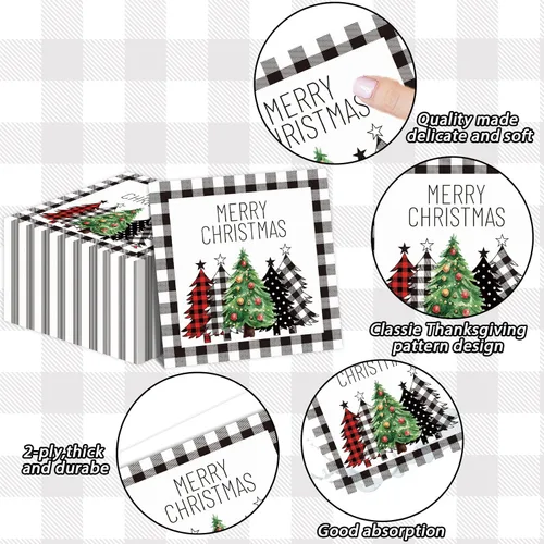 Miniatura 3 de Servilletas de Navidad Negras y Blancas con Estampado de Búfalo de Granja, Servilletas de Papel para Invitados de Invierno, Toallas de Mano