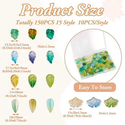 Miniatura 2 de Craftdady Dijes de cuentas de hojas de arce transparentes, colgantes colgantes de adorno para colgar, bonitos dijes para collares, pulseras, vidrio