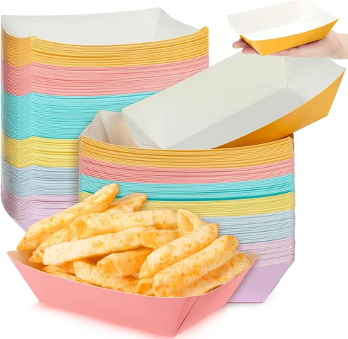 Lallisa 120 bandejas de papel de 2 libras para perros calientes, bandejas desechables pastel para nachos para servir comida barcos, cartón, cartón