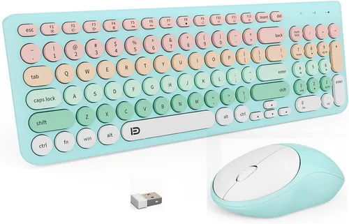 Miniatura 7 de FD Combo de Teclado y Mouse Inalámbricos - USB Inalámbrico de 2.4GHz, Lindo Teclado Inalámbrico con Teclas Redondas, Conjunto Silencioso y Delgado