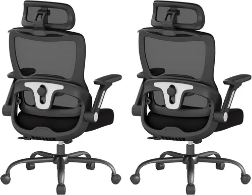 Miniatura 11 de Silla de oficina ergonómica, sillas de oficina en casa de tela de malla con soporte lumbar ajustable, giro de 360° y reposabrazos abatibles