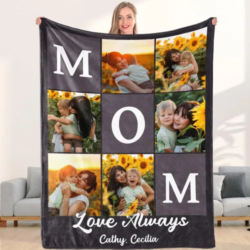 Miniatura 8 de Mantas personalizadas con collage de fotos y texto, hechas en Estados Unidos, mantas personalizadas con imágenes personalizadas para cumpleaños