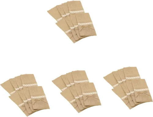 Abaodam 40 piezas de arpillera natural, soportes para utensilios, cuchillos, tenedores, bolsas de arpillera, servilleteros para decoración de fiesta