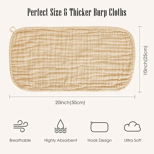 Miniatura 3 de Paquete de 12 paños de muselina para eructos, grandes de 20 x 10 pulgadas, ultra absorbentes, 100% algodón para babas y desorden del bebé, trapo