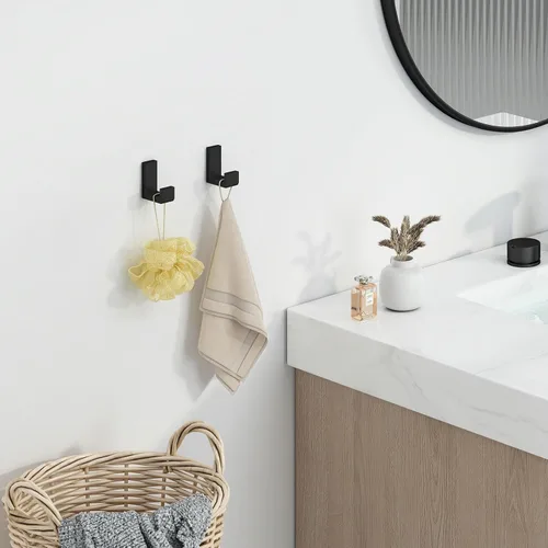Miniatura 2 de Gancho Simple de Ángulo para Toalla Negro Mate 2 Pack, Gancho para Abrigo de Baño de Acero Inoxidable 304 para Pared