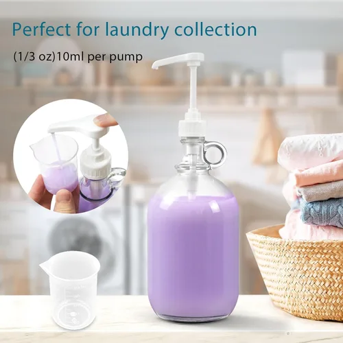 Miniatura 3 de Paquete de 2 dispensadores de detergente para ropa con bomba y tapa, botellas de vidrio de 64 onzas para organización y almacenamiento