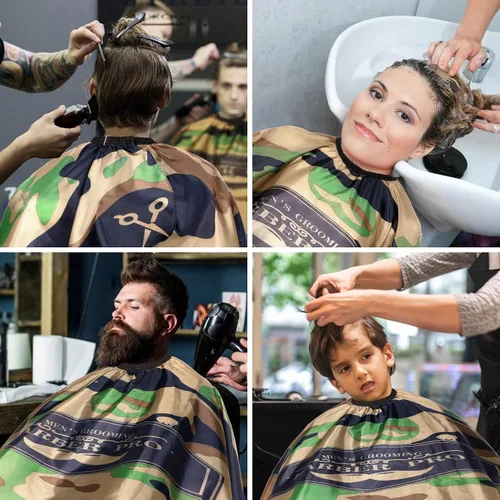 Miniatura 3 de FEBSNOW Capa de Barbero Impermeable Profesional para Corte de Cabello Cepillo Quitapelusas de Cuello para Corte de Pelo Verde Militar Salón Barba