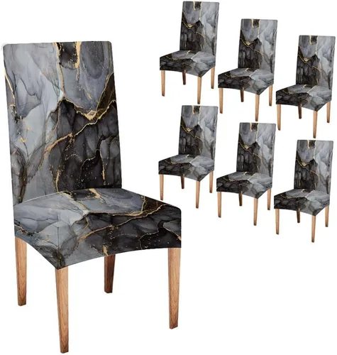 Miniatura 59 de CAPSCEOLL Juego de 4 fundas elásticas para sillas Parsons de color marrón y gris, universales, extraíbles y lavables, fundas de asiento protectoras