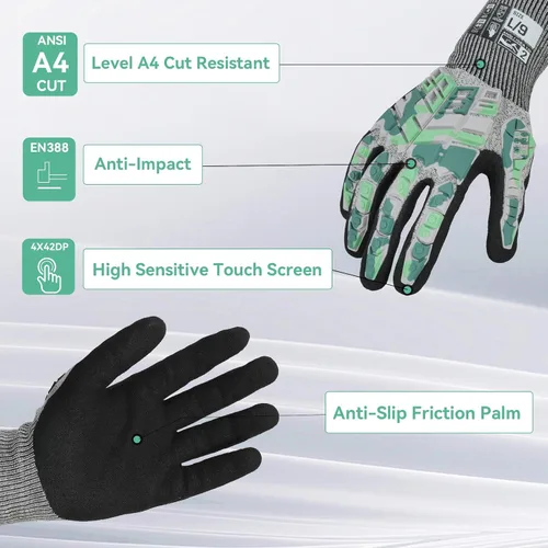 Miniatura 2 de Guantes de trabajo de seguridad Graloky, guantes de impacto para hombres y mujeres, guantes resistentes a cortes antideslizantes de trabajo pesado