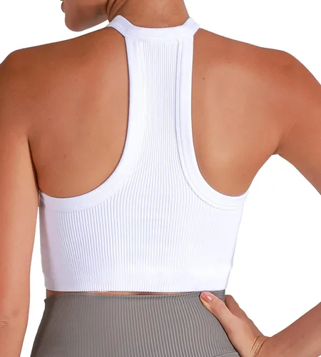Miniatura 3 de Sunzel Camiseta sin mangas acanalada para mujer, cuello alto, sin costuras, linda, básica, sin mangas, para entrenamiento, atlética, yoga